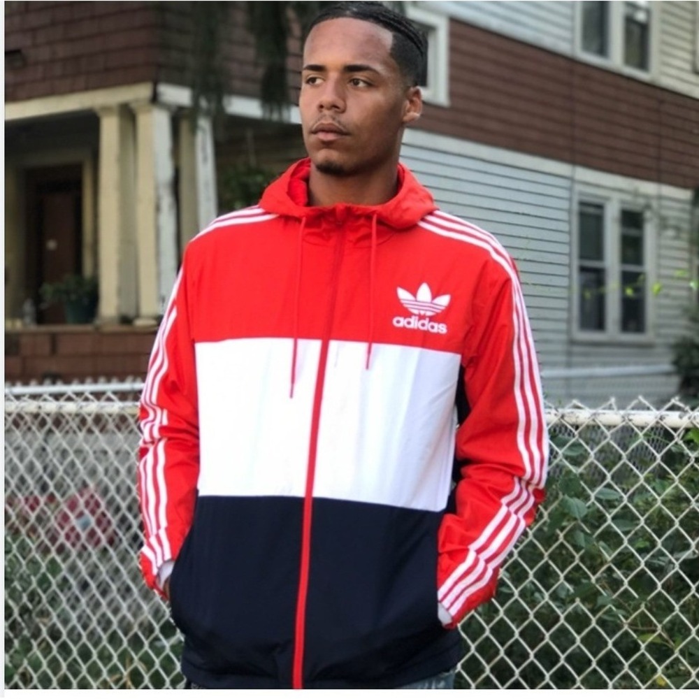adidas Red White Navy Windbreaker Jacket